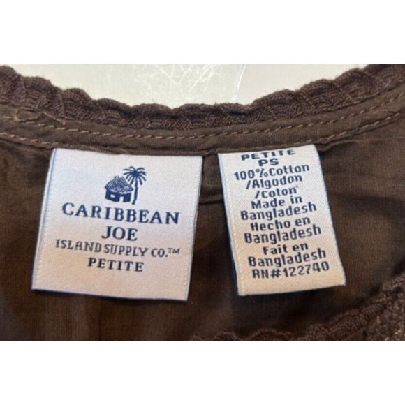 Women's Caribbean Joe Top Size Petite Small Brown Embellished Side Slits - Picture 13 of 13